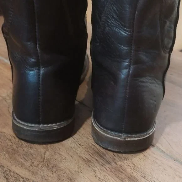 Frye Paige tall riding boot leather layer dark brown stack heel - Picture 10 of 12